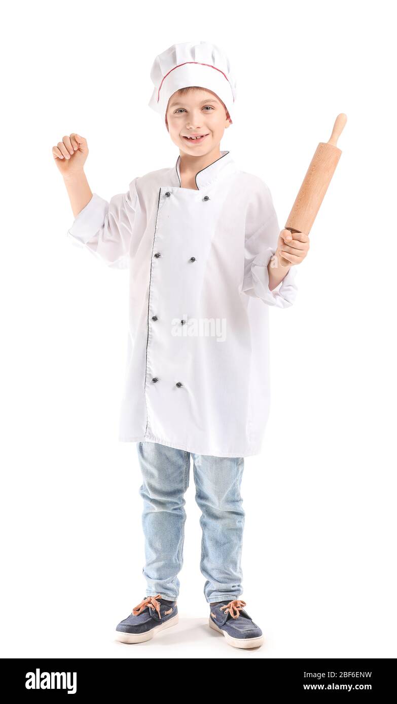 Cute little chef on white background Stock Photo - Alamy