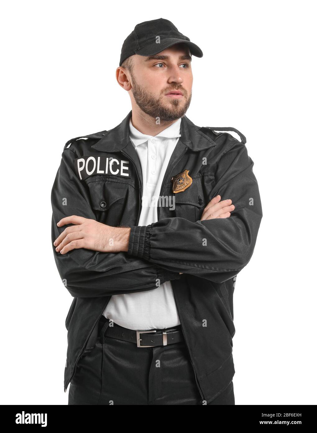 Male police officer on white background Stock Photo - Alamy