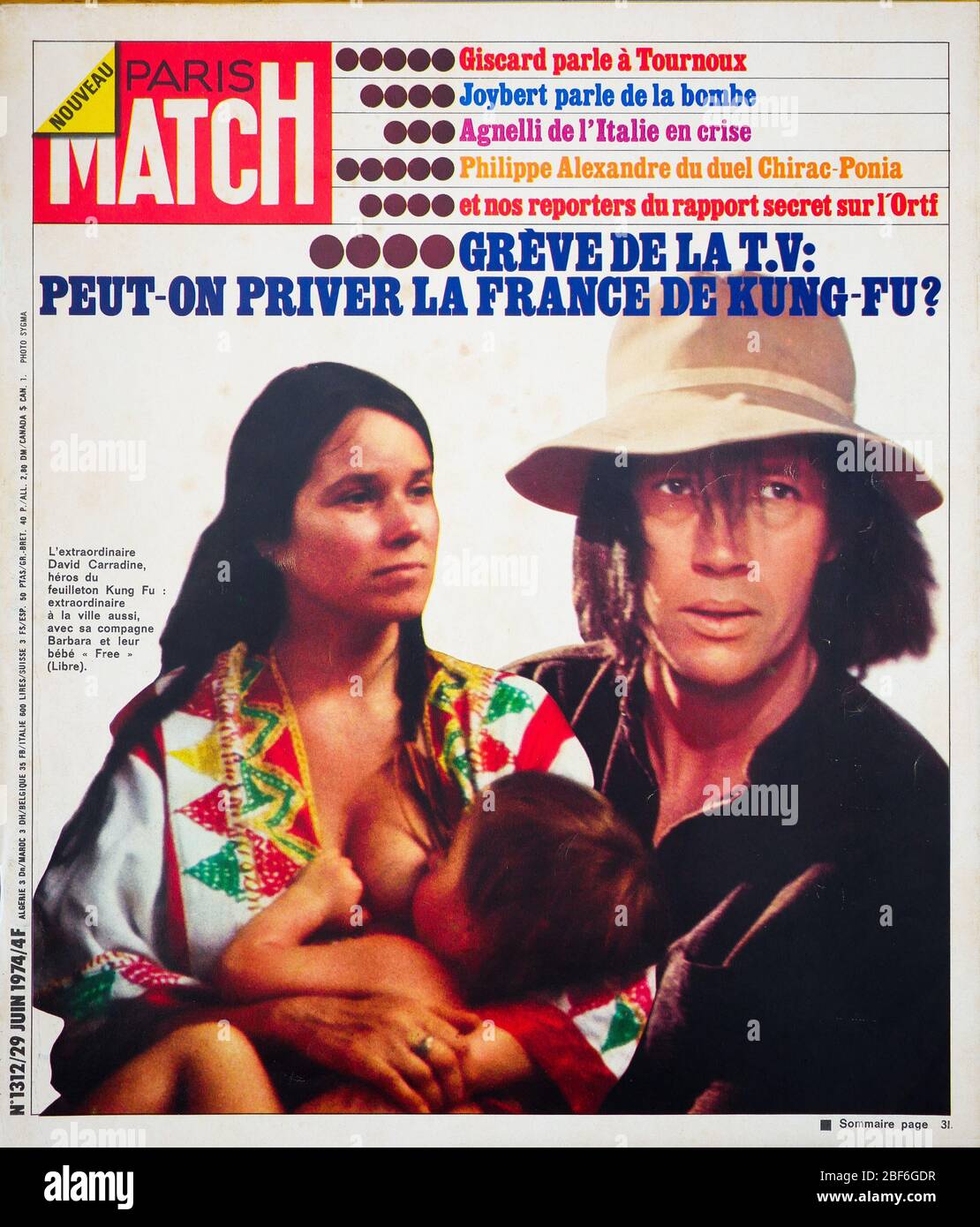 Frontpage of French news and people magazine Paris-Match, n° 1312, French TV on strike, No more Kung-Fu films for french television viewers, 1974, France Stock Photo