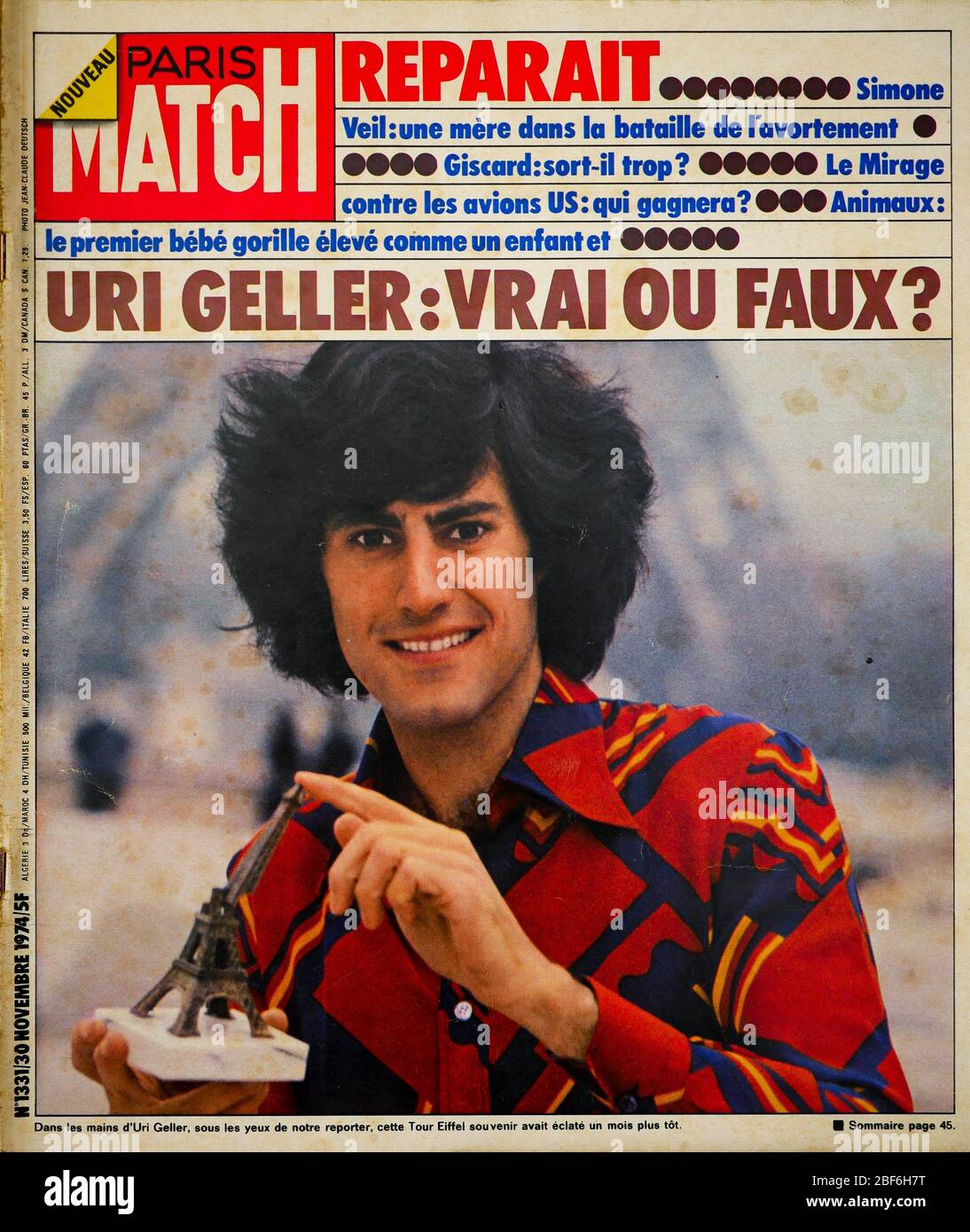 Frontpage Of French News And People Magazine Paris Match N 1331 Uri Geller Powers Fake Or Reality 1974 France Stock Photo Alamy