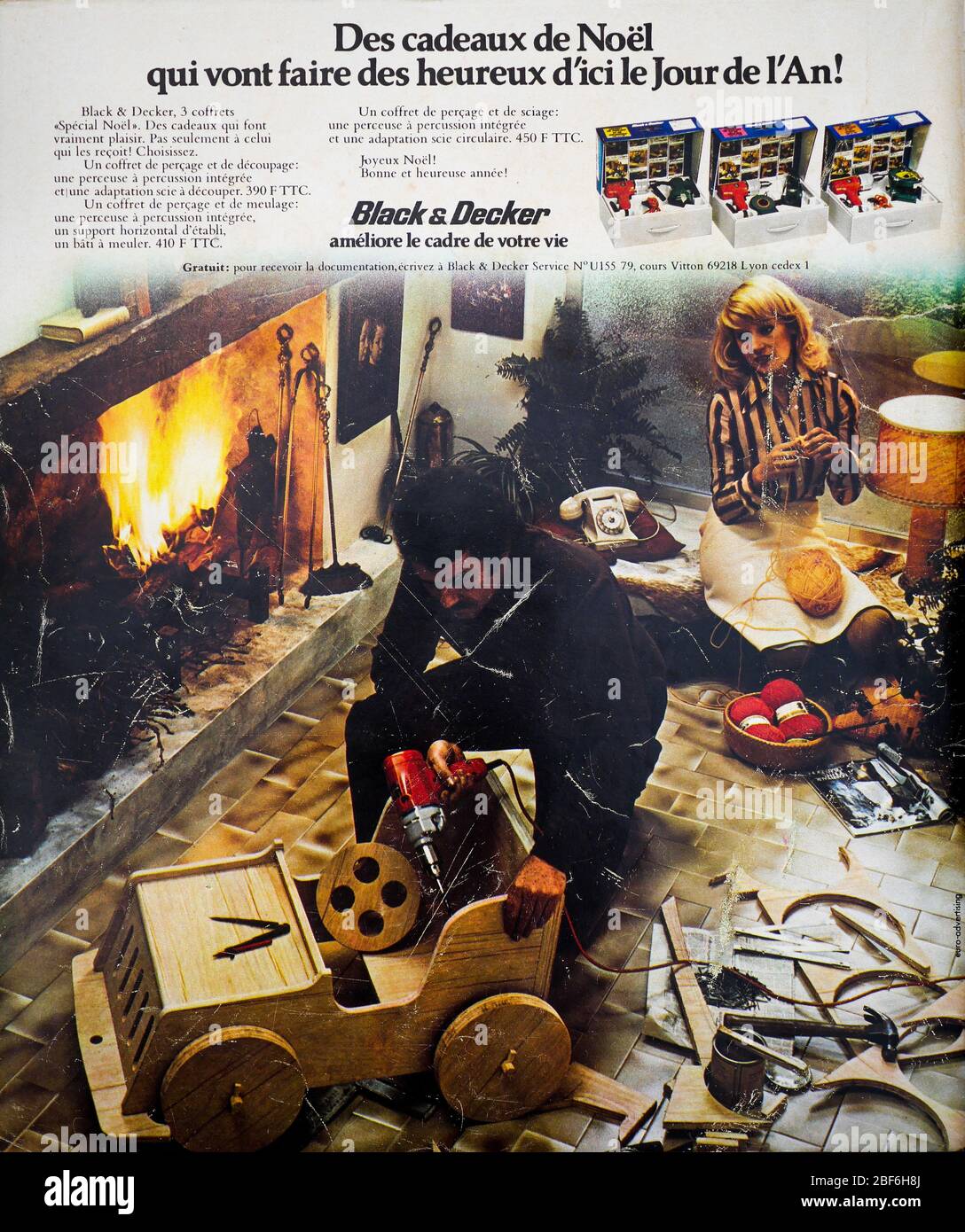 Advertisement page for Black & Decker tools, published on the back cover of  the French news magazine Paris-Match, 1974, France Stock Photo - Alamy