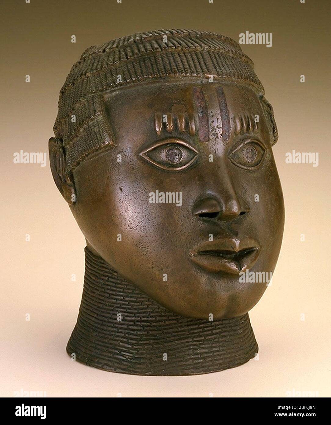 Benin kingdom court style; Nigeria; Late 15th-early 16th century; Copper alloy, iron inlay; H x W x D: 23.2 x 15.9 x 20 cm (9 1/8 x 6 1/4 x 7 7/8 in.) Stock Photo