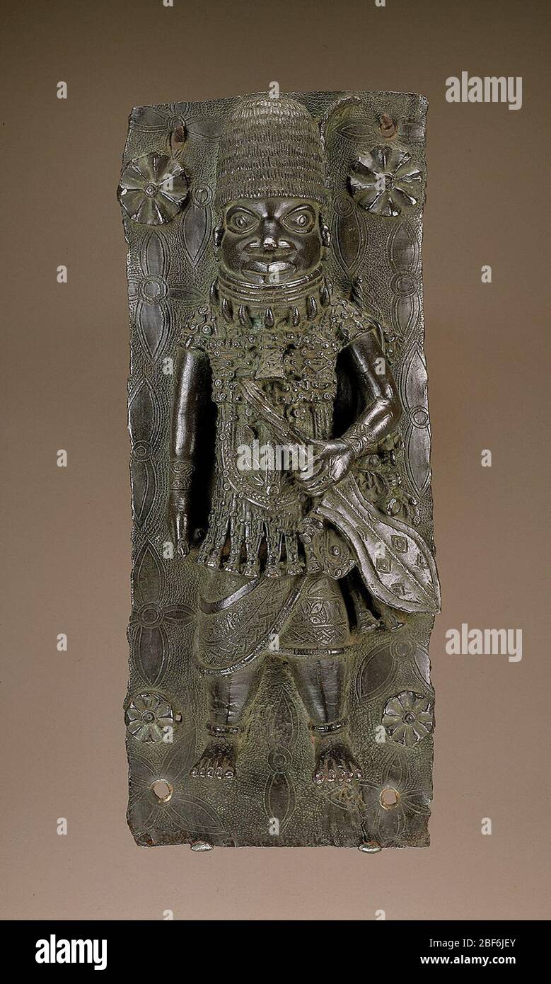 Benin kingdom court style; Nigeria; Mid-16th to 17th century; Copper alloy; H x W x D: 43.2 x 18.1 x 8.6 cm (17 x 7 1/8 x 3 3/8 in.) Stock Photo