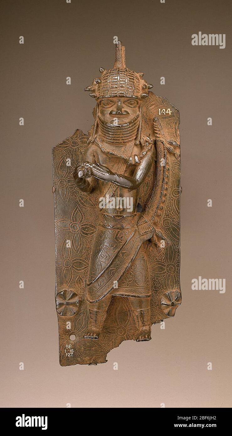 Benin kingdom court style; Nigeria; Mid-16th to 17th century; Copper alloy; H x W x D: 43.5 x 16.2 x 10.2 cm (17 1/8 x 6 3/8 x 4 in.) Stock Photo