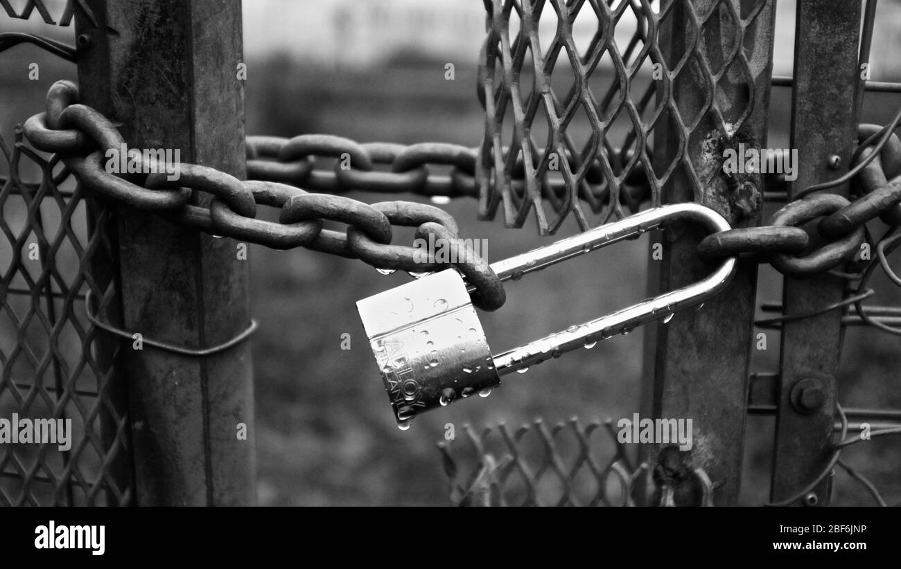 Black and white picture of a lock with water. Stock Photo