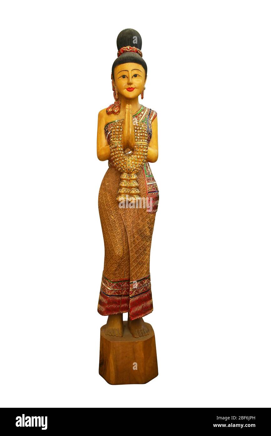 Crafts Indian Wood Carving Buddha Statue Stock Photo