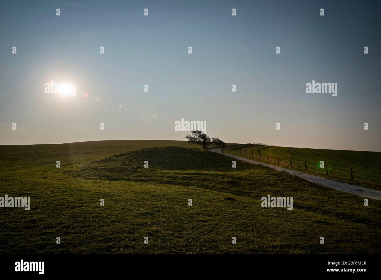 A Bronze Age bowl barrow on Edburton Hill on the South Downs Way, West Sussex, UK Stock Photo