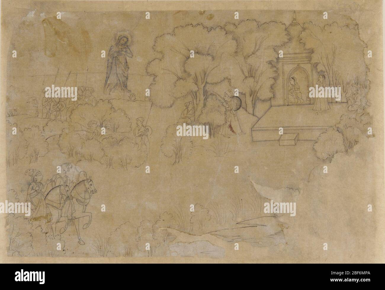 ; India; 17th century; Ink on paper; H x W: 20.9 x 30.3 cm (8 1/4 x 11 15/16 in); Gift of Charles Lang Freer Stock Photo