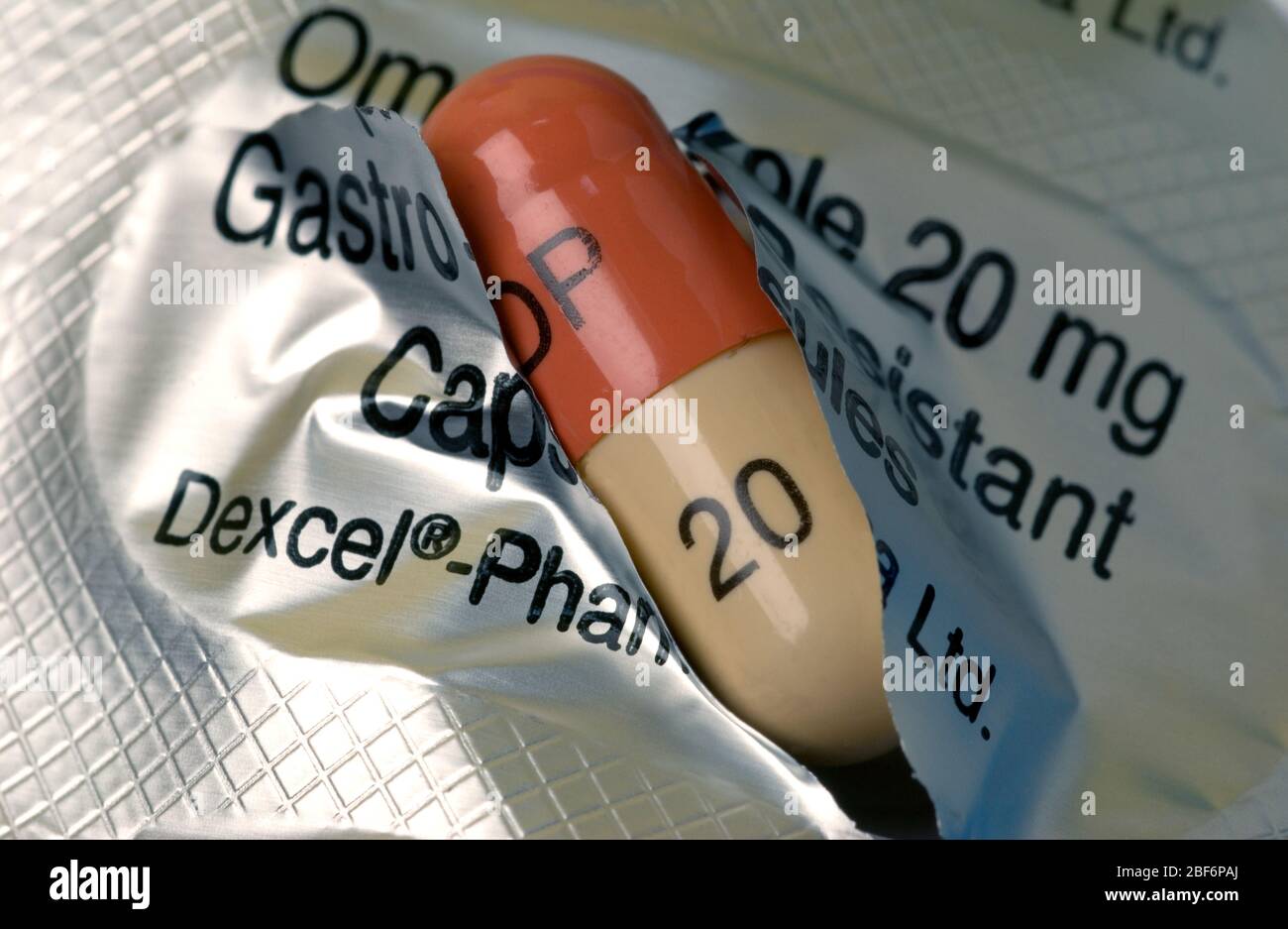 Close up of a co-danthramer capsule. Co-danthramer is used as only by terminally ill patient suffering from constipation that is caused by the painkil Stock Photo