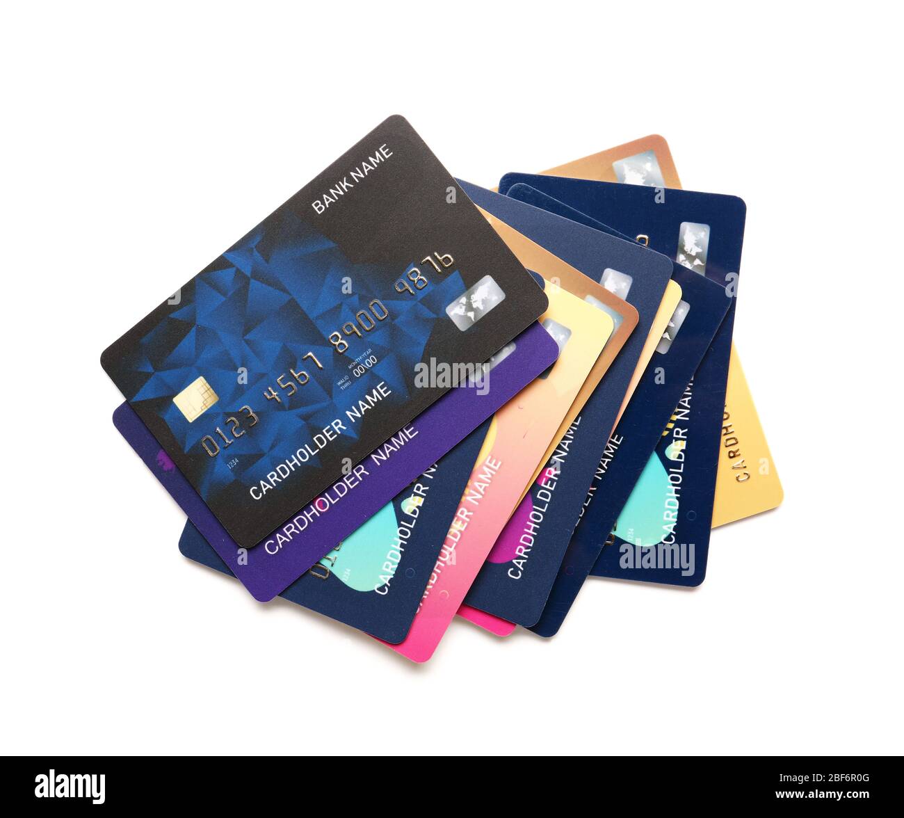 Different credit cards on white background Stock Photo - Alamy