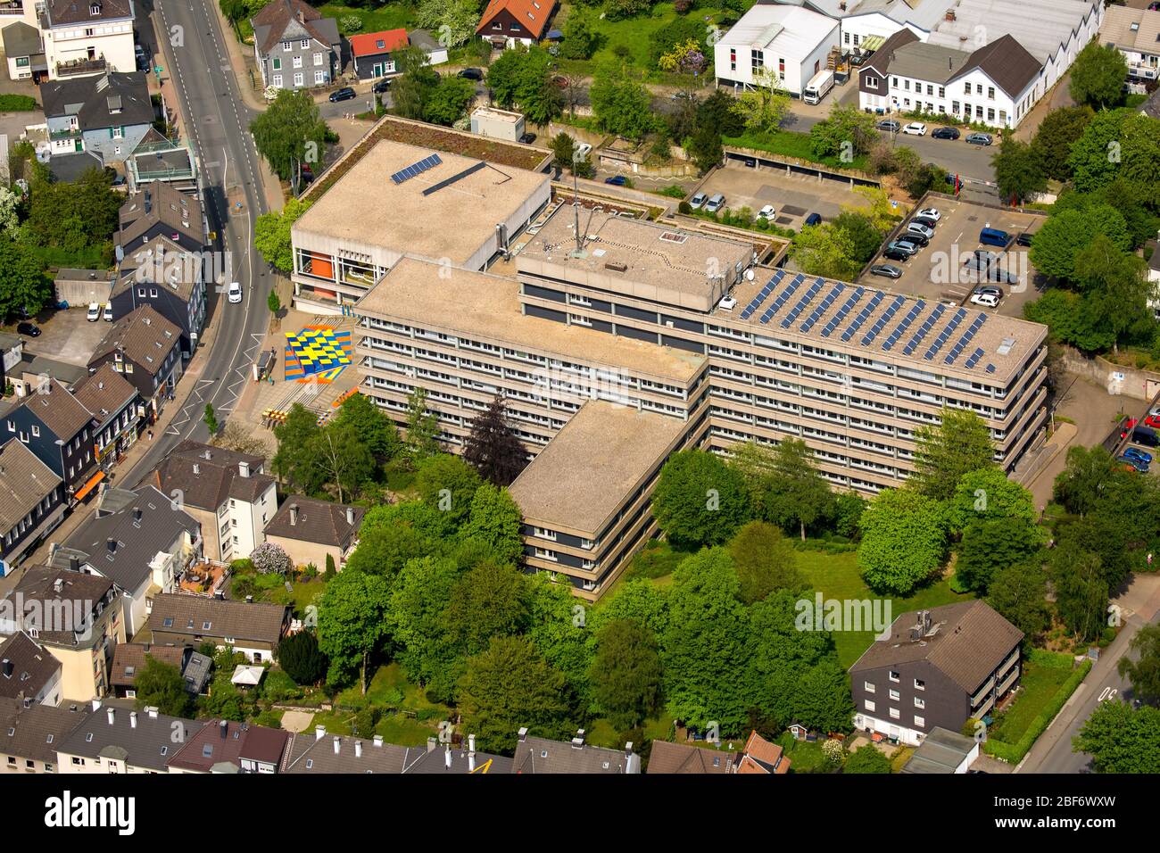 , Kreishaus of Schwelm, 11.05.2016, aerial view, Germany, North Rhine-Westphalia, Ruhr Area, Schwelm Stock Photo