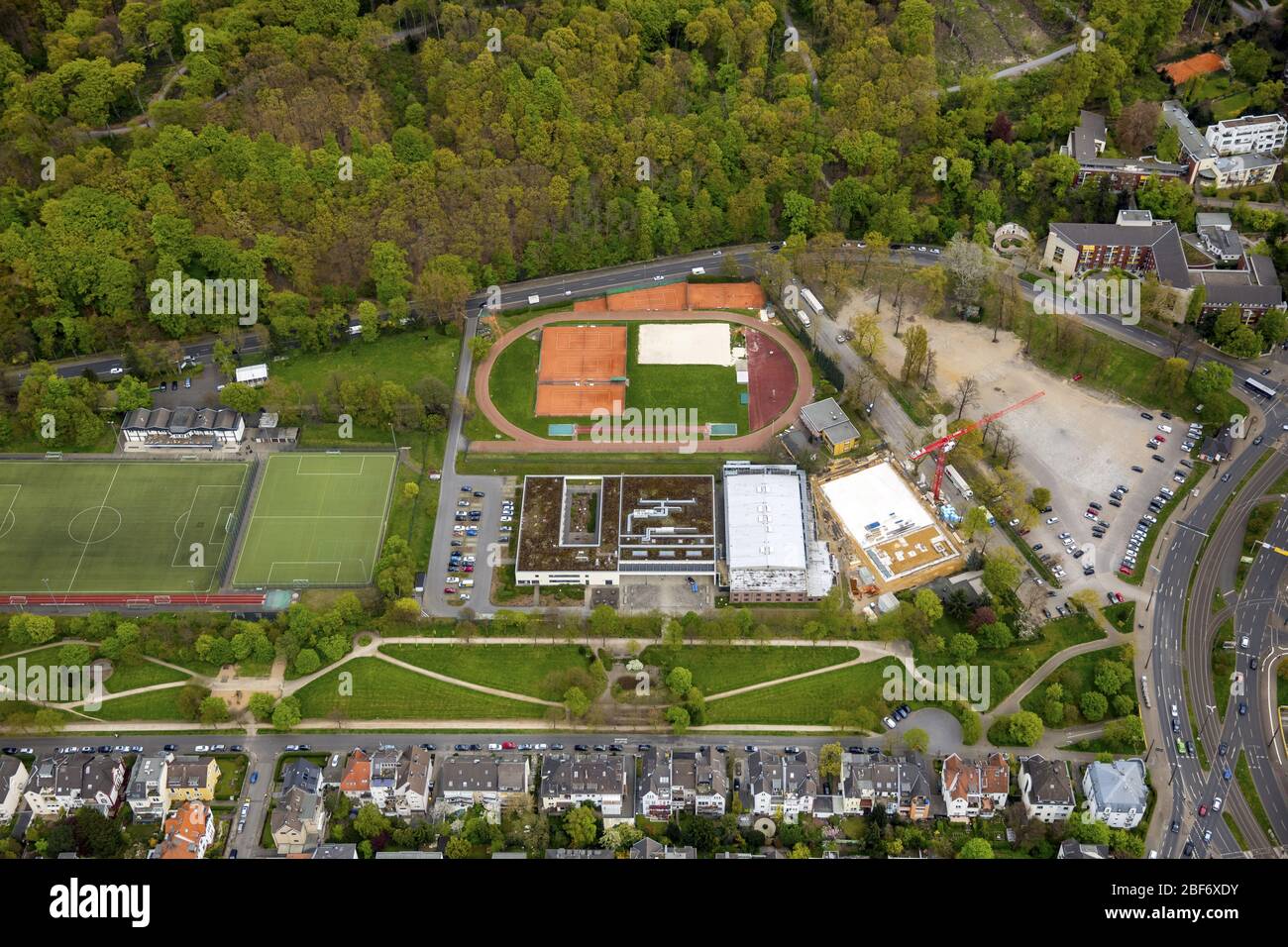 , sports facilities of Borussia Duesseldorf on Staufenplatz in Duesseldorf, 23.04.2016, aerial view, Germany, North Rhine-Westphalia, Lower Rhine, Dusseldorf Stock Photo