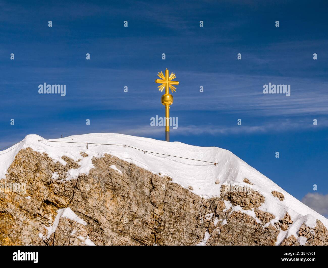 Summit cross on the Zugspitze, highest mountain of Germany, Germany, Bavaria, Oberbayern, Upper Bavaria Stock Photo