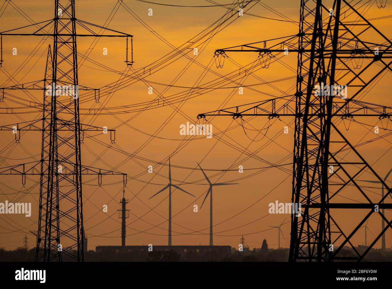Extra-high voltage lines, 380 KV, power line, wind turbine, the ...