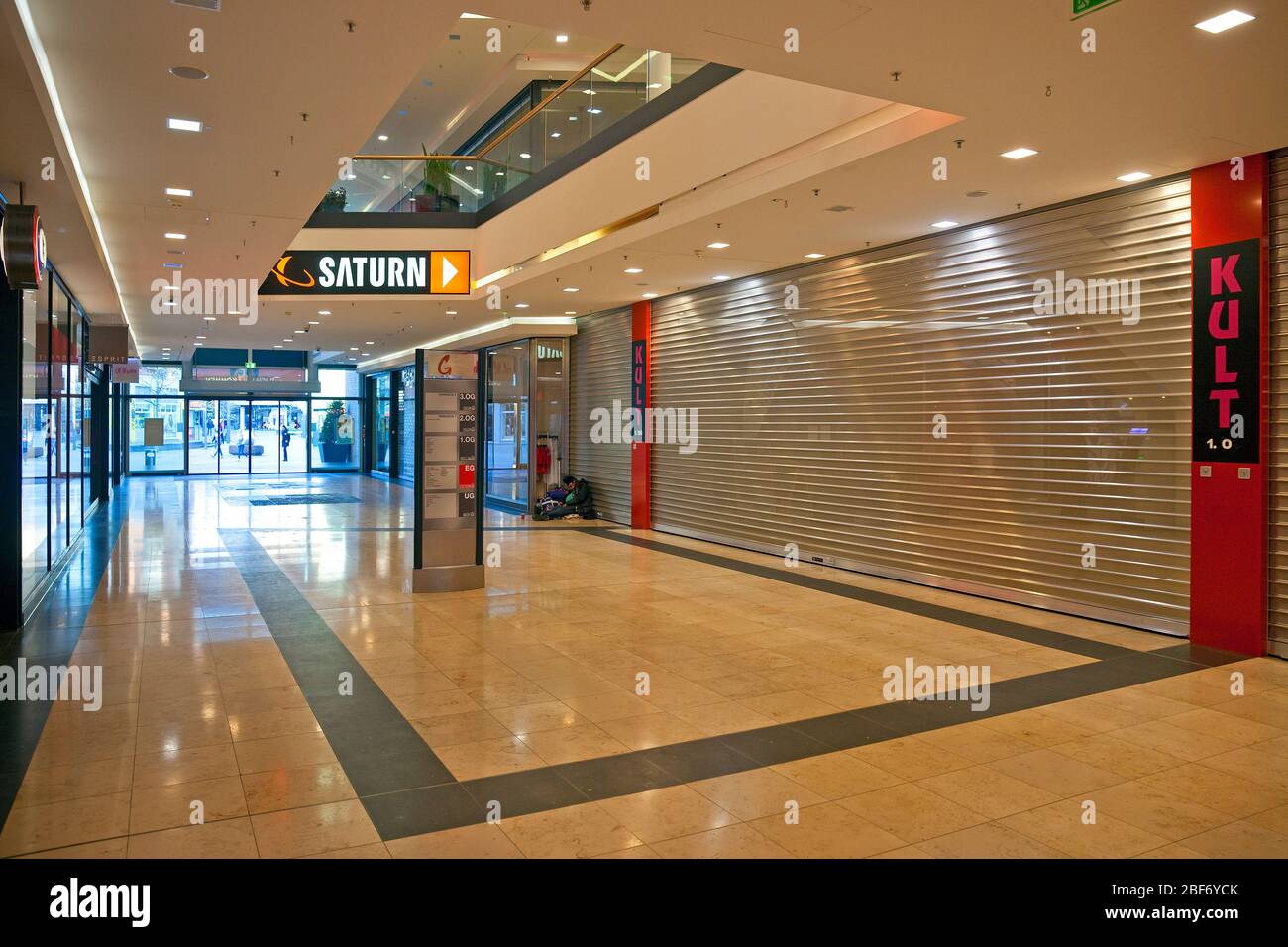 close shopping centre Stadtgalerie in Witten during corona crisis 2020, Germany, North Rhine-Westphalia, Ruhr Area, Witten Stock Photo
