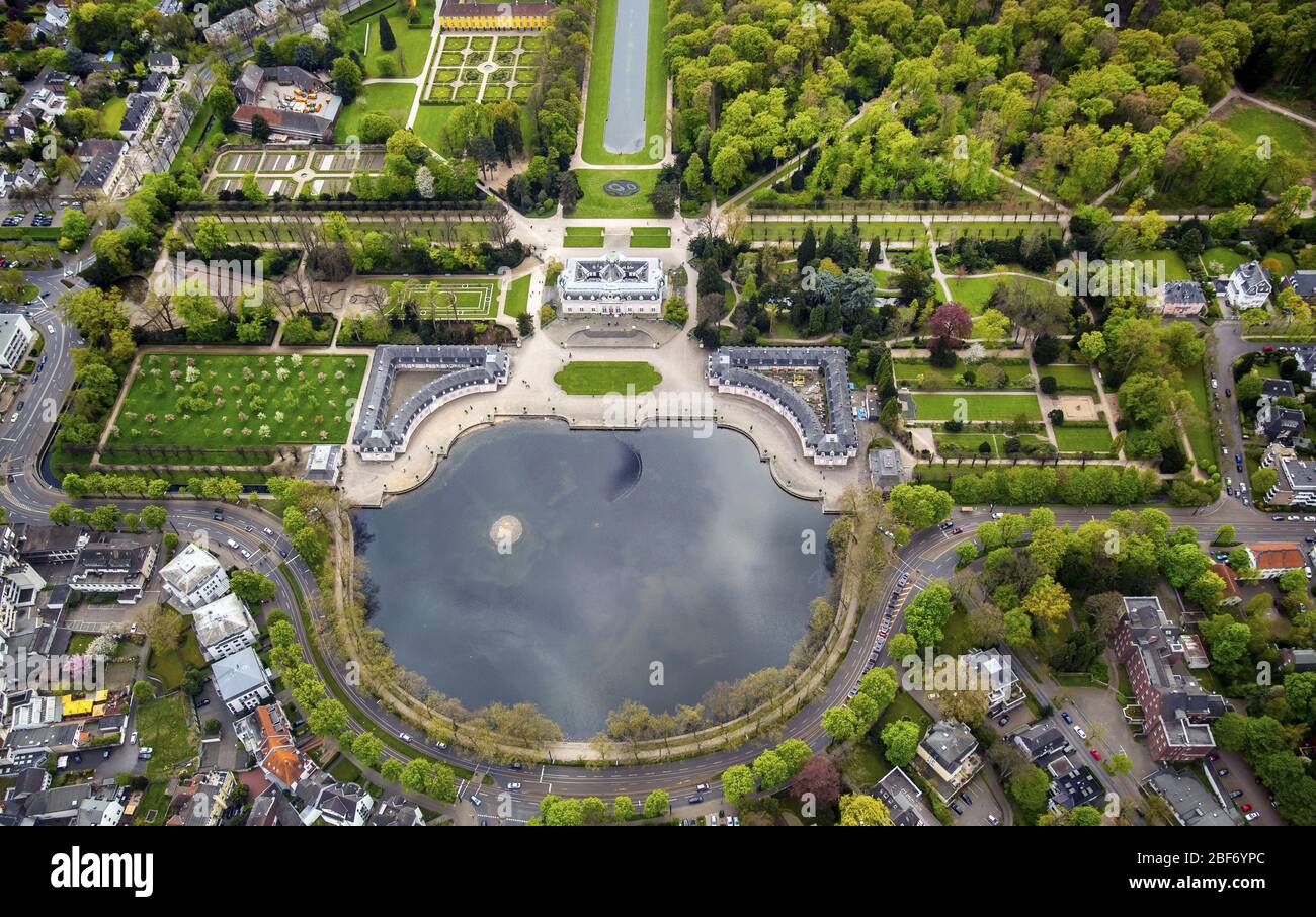 , Park of Schloss Benrath castle in Duesseldorf, 23.04.2016, aerial view, Germany, North Rhine-Westphalia, Lower Rhine, Dusseldorf Stock Photo