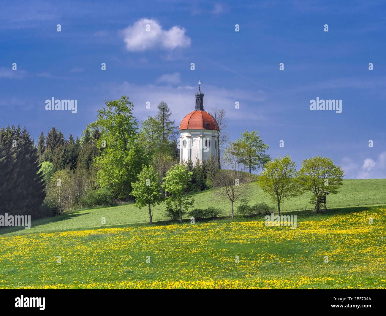 Buschelkapelle near Ottobeuren in Spring, Germany, Bavaria, Swabia, Allgaeu Stock Photo