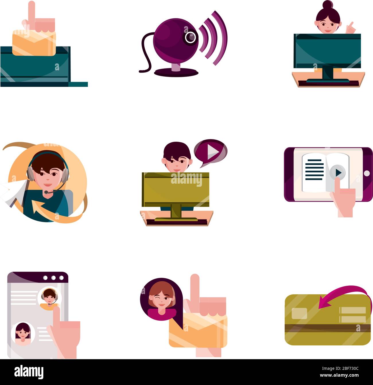 Online Activities Digital Connection Communication Set Icons