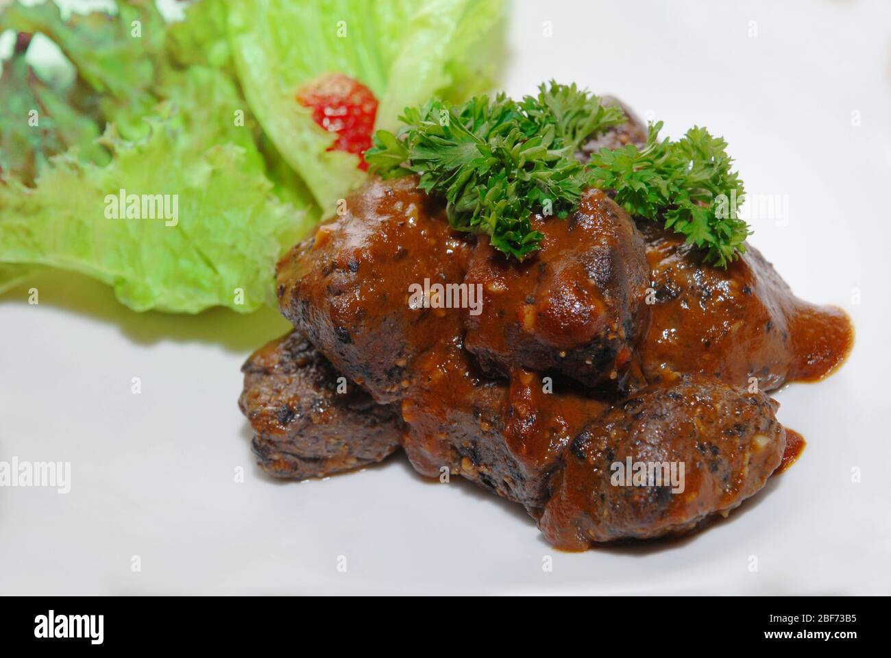 Black pepper beef cube, exquisite bite Stock Photo Alamy