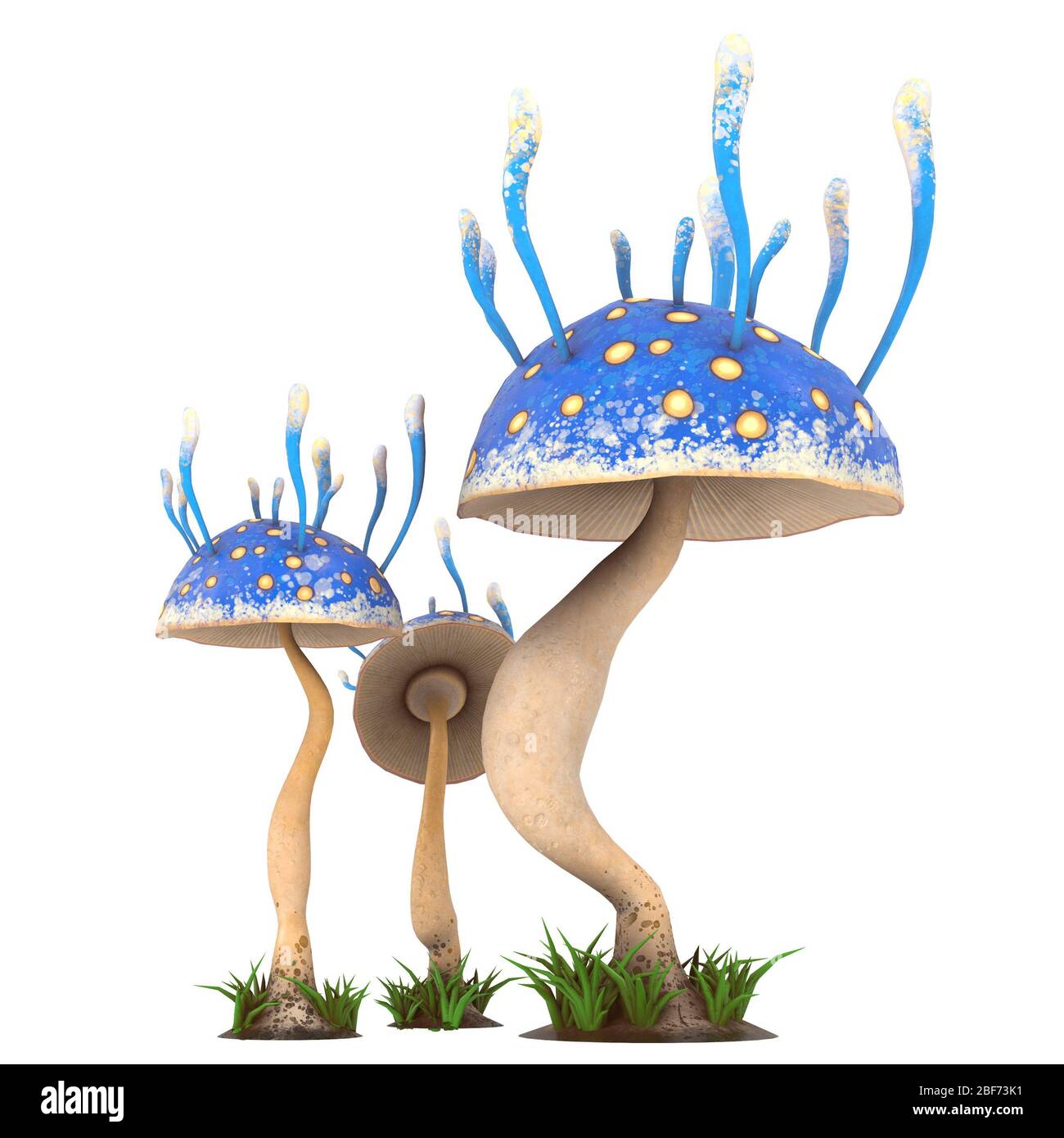 fantasy cartoon mushrooms on an isolated white background. 3d illustration Stock Photo