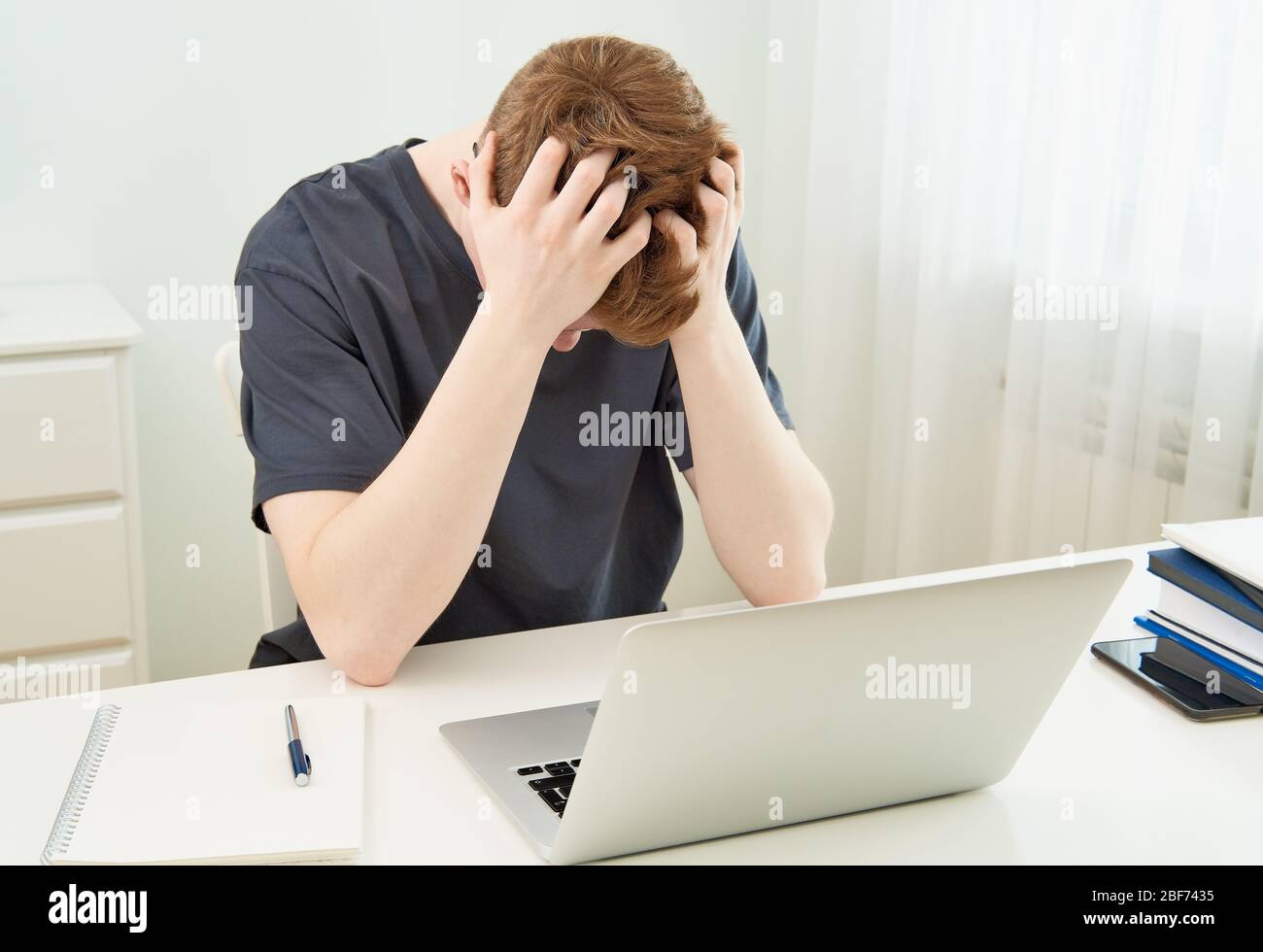 Stress, depression, depression, crisis. Man feels pressure of circumstances. Loss of confidence Stock Photo