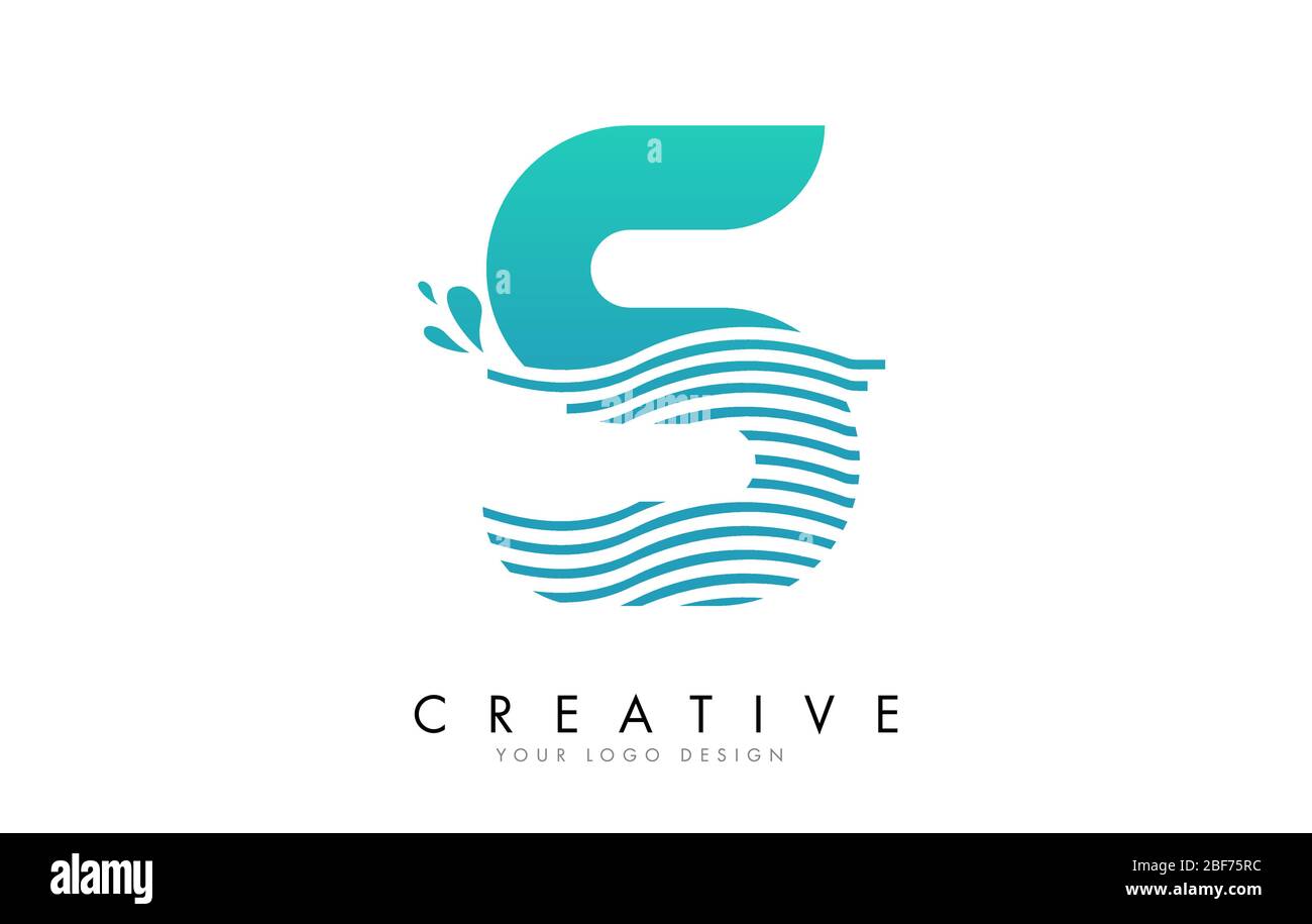 S Letter Logo with Waves and Water Drops Design Vector Illustration ...