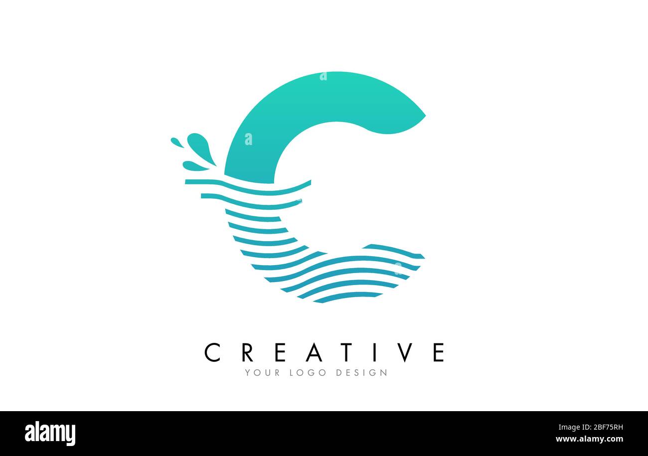 C Letter Logo with Waves and Water Drops Design Vector Illustration ...