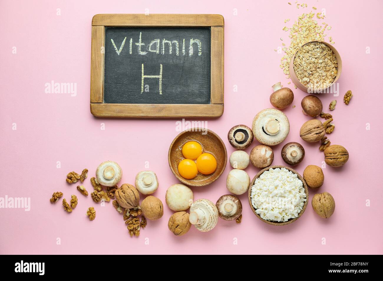 Healthy products rich in vitamin H on color background Stock Photo Alamy