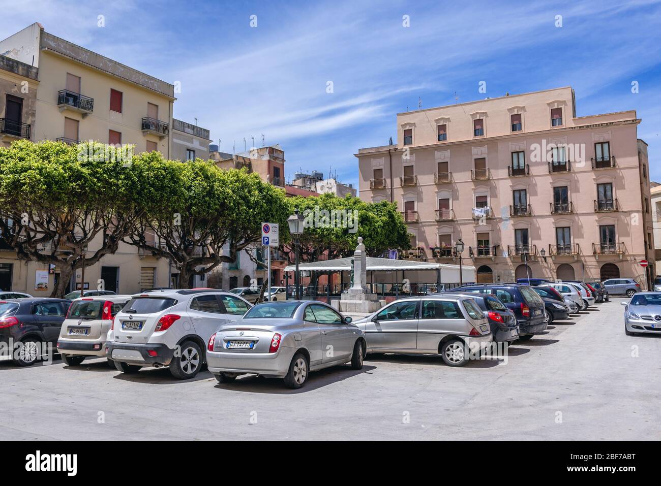 Piazza Principessa Jolanda - small square in historic part of Trapani city on the west coast of Sicily in Italy Stock Photo