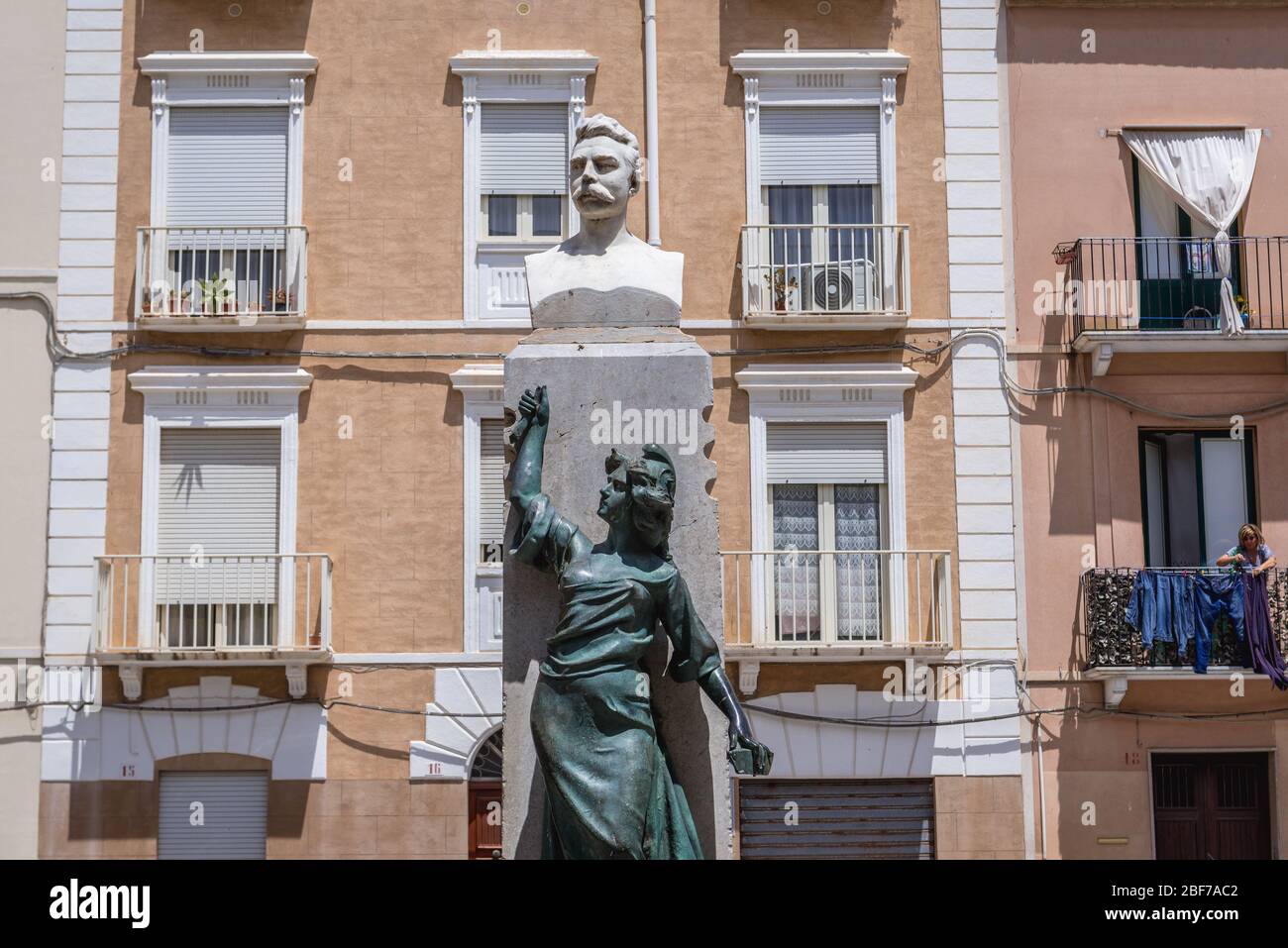 Bust of doctor Gaspare D'Urso at Piazza Principessa Jolanda - small square in historic part of Trapani city on the west coast of Sicily in Italy Stock Photo