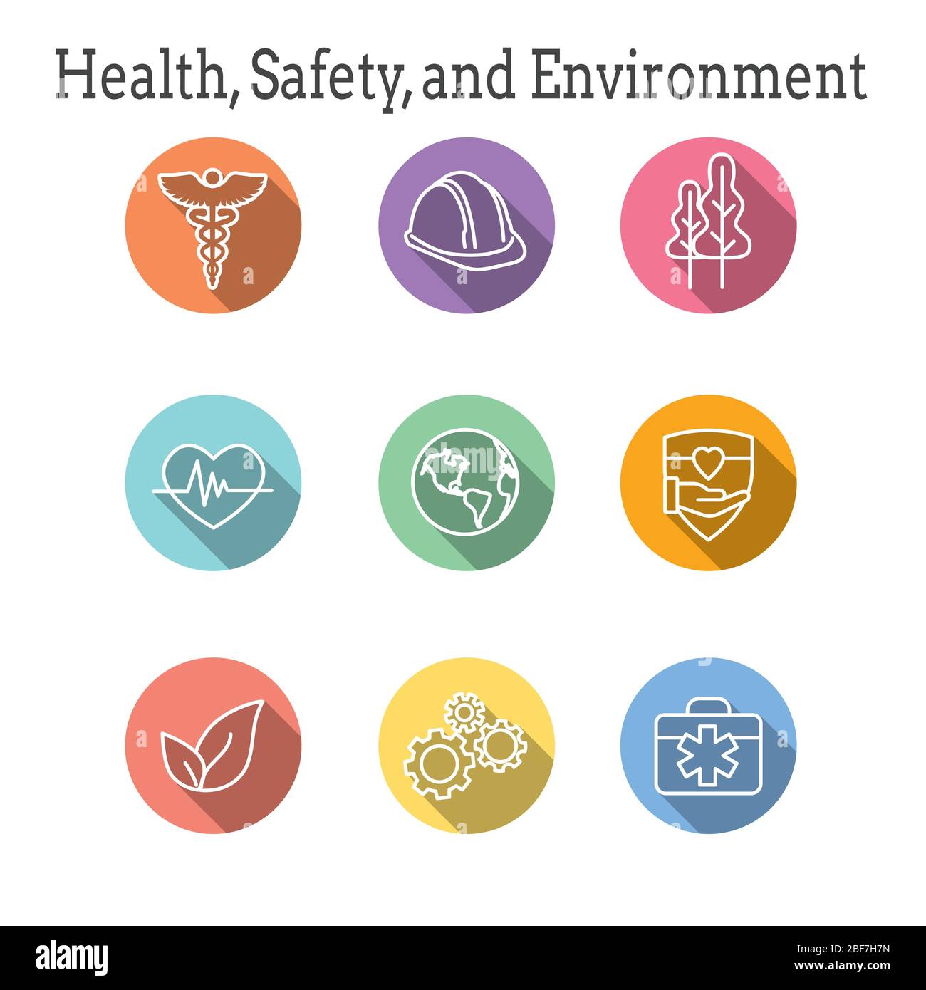 Health Safety & Environment Icon Set  with medical, safety, and leaves icons Stock Vector