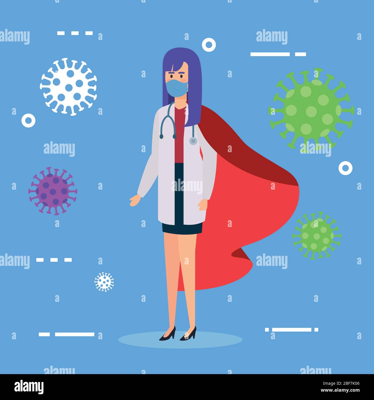 super doctor female with hero cloak and particles covid 19 Stock Vector ...