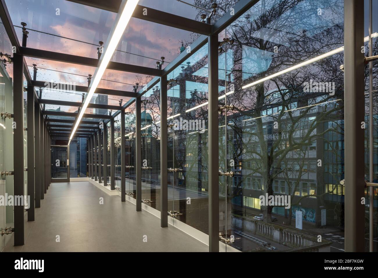 Glass link bridge at the Dyson School of Design Engineering, Imperial College London. Stock Photo