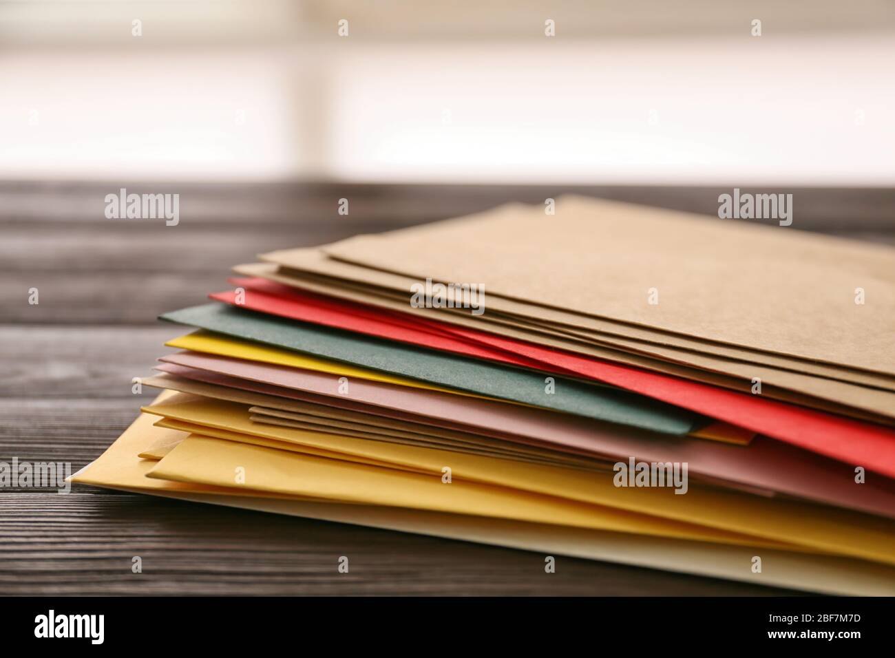 Many paper envelopes on table, closeup Stock Photo