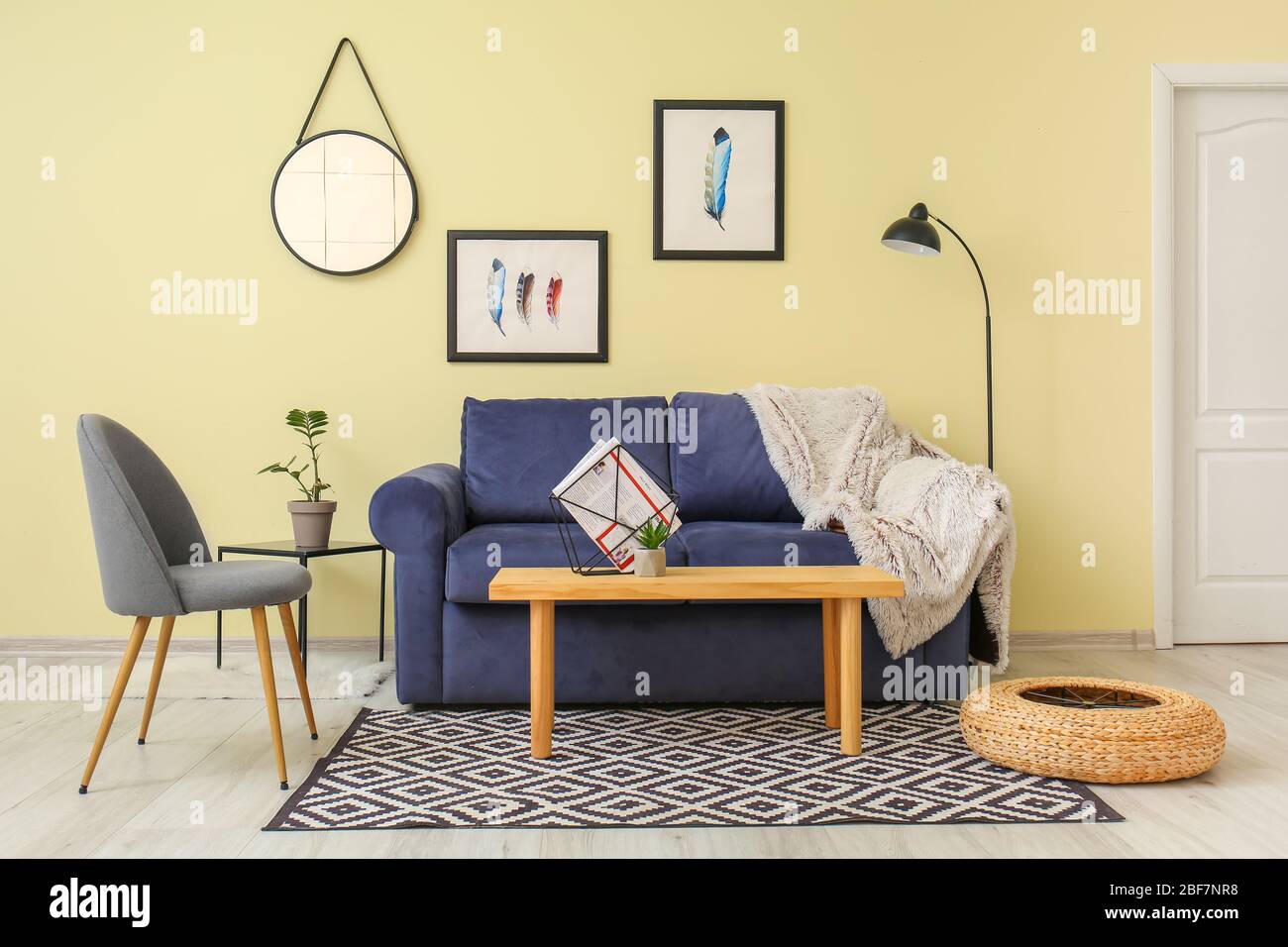 Interior of modern living room with comfortable sofa and table Stock ...