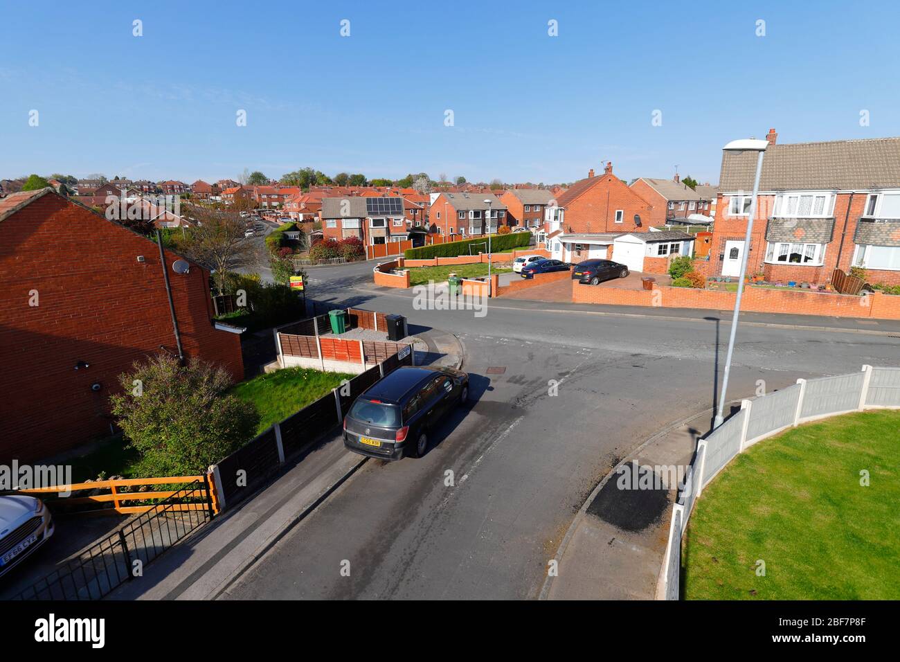 Looking towards Hill Crest & Woodland Crescent from Woodland Grove in Swillington,Leeds Stock