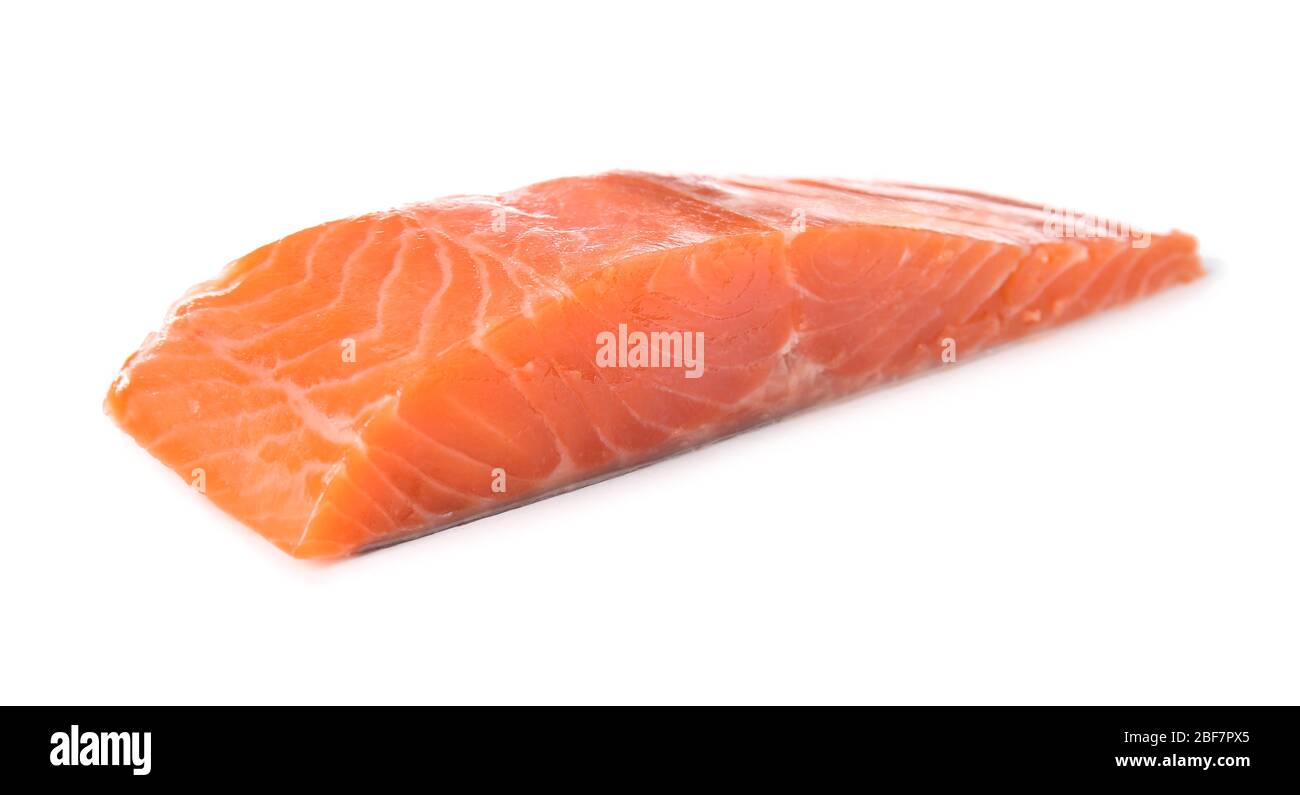 Raw salmon fillet on white background Stock Photo - Alamy
