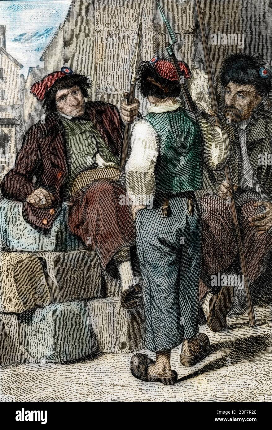 Revolution francaise : representation des sans-culotte (sans culotte)  (French sans-culotte during the revolution) Engraving from "Les francais  sous la Stock Photo - Alamy