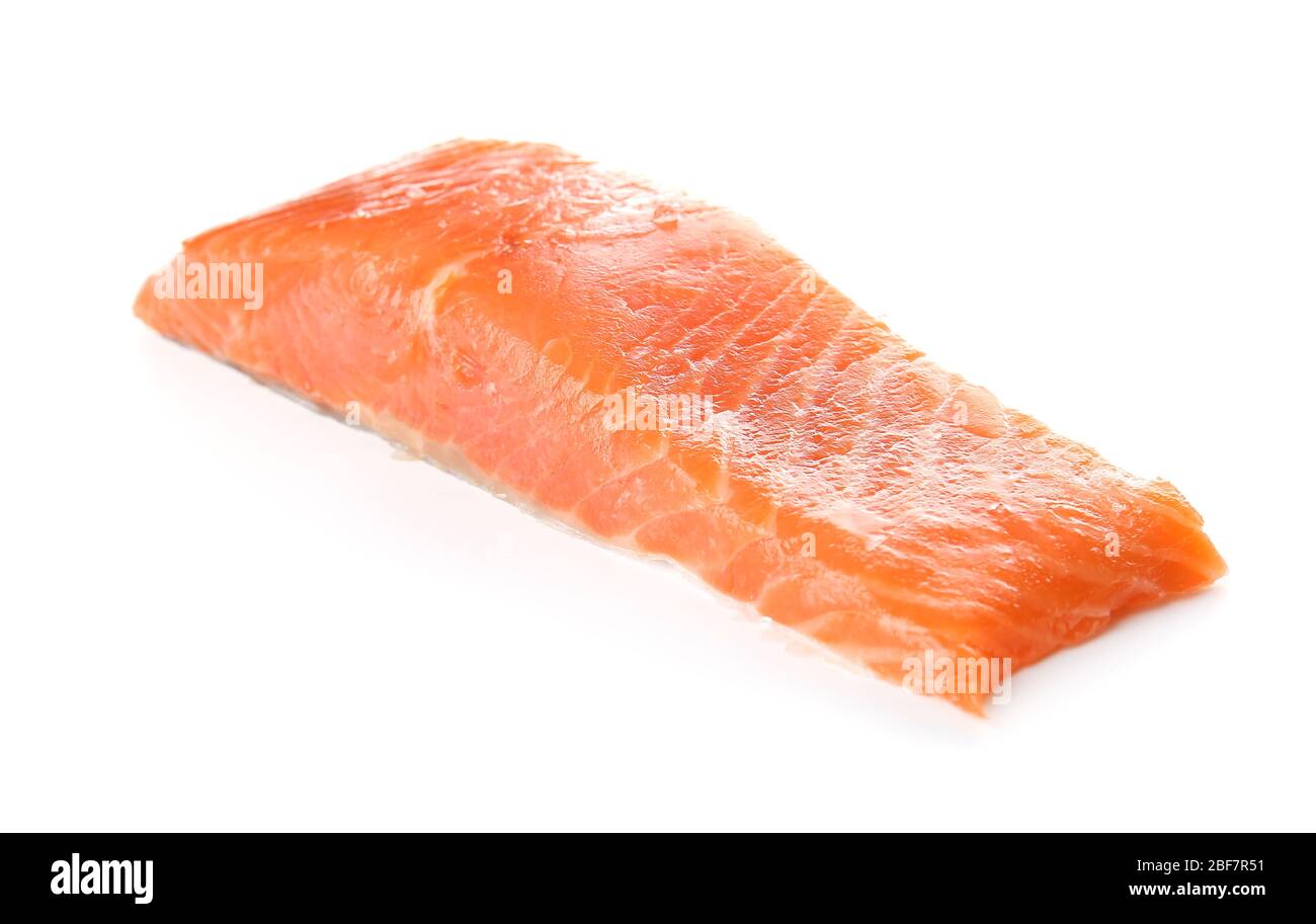 Raw salmon fillet on white background Stock Photo - Alamy