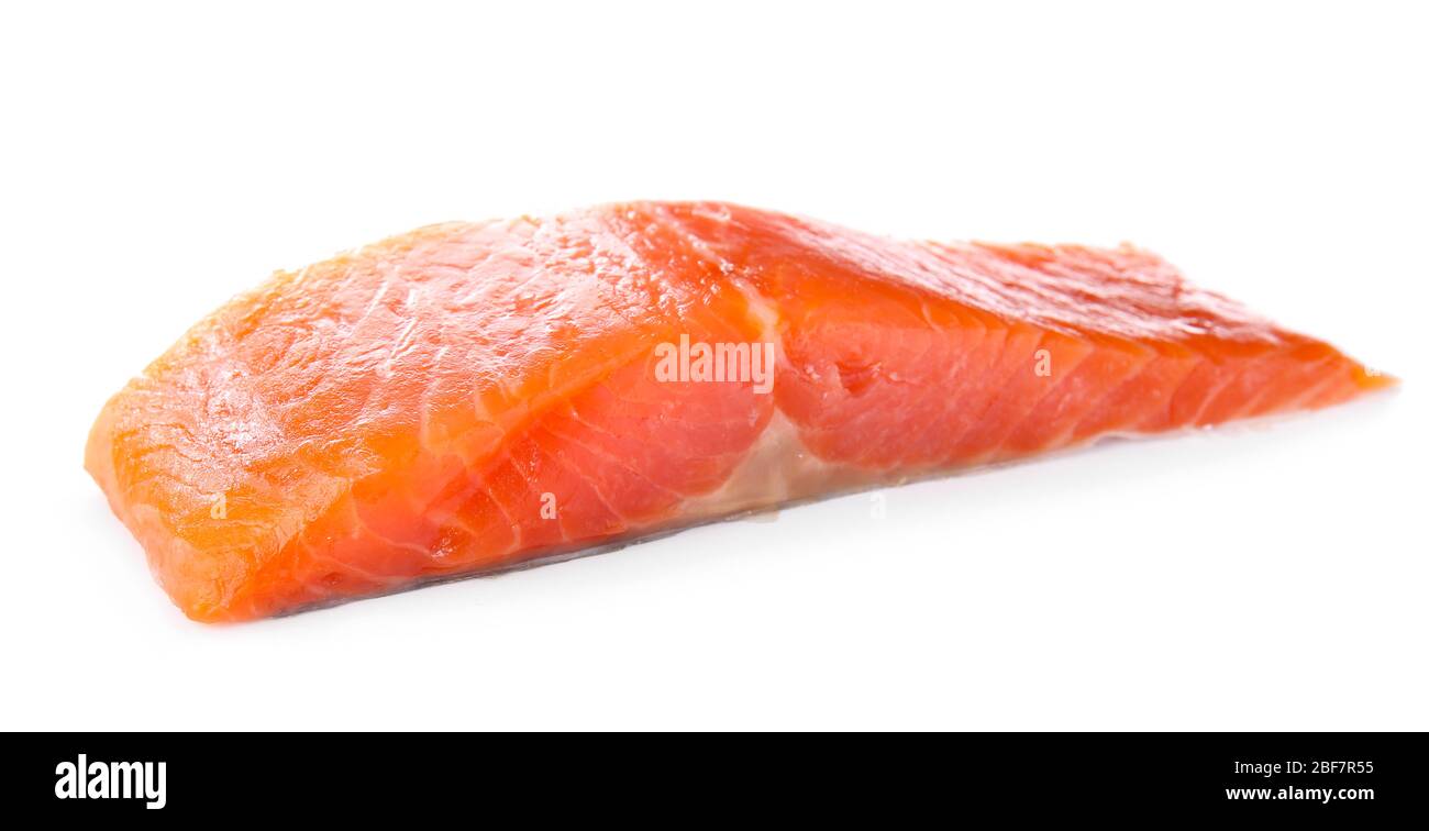 Raw salmon fillet on white background Stock Photo - Alamy