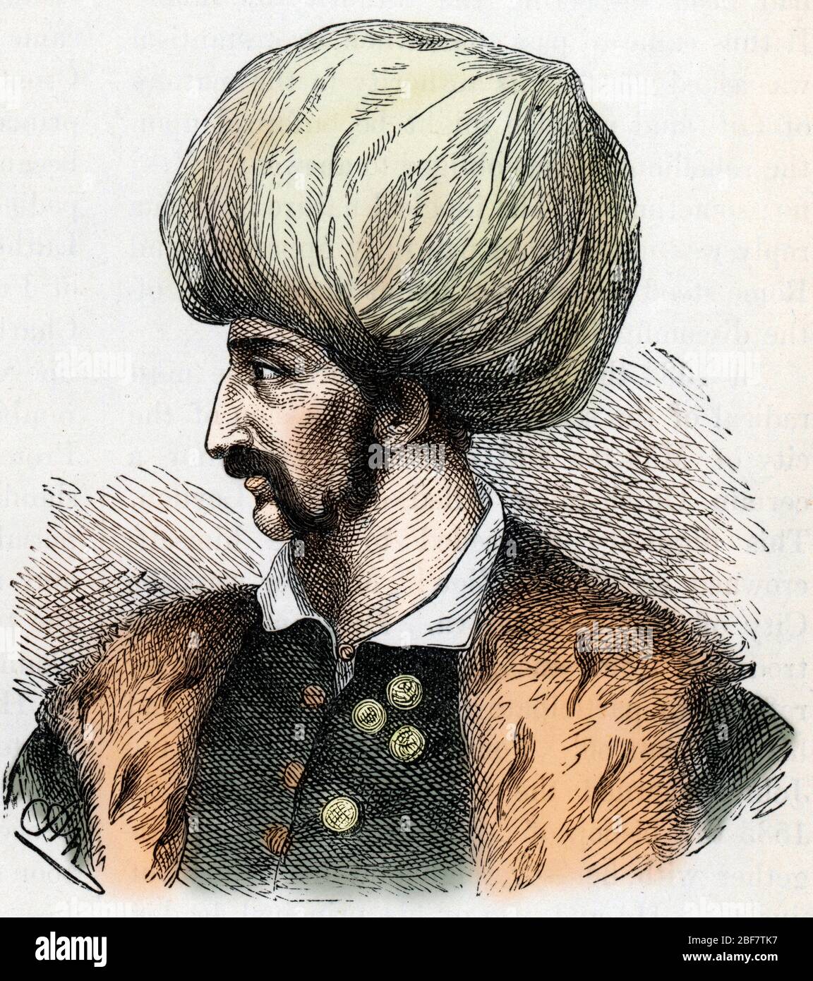 Portrait du sultan ottoman Soliman II (1642-1691) (Suleiman II sultan of ottoman empire) Gravure tiree de 'History of the world' de Ridpath 1885 Colle Stock Photo