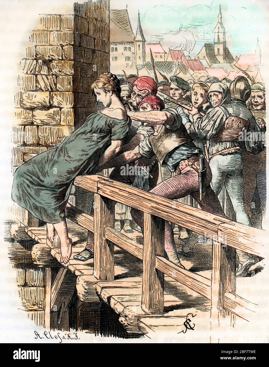 Une meurtriere tueuse d'enfants est livree a la justice populaire, jetee par la foule dans le fleuve en guise de lynchage Bale 1567 (A child killer is Stock Photo