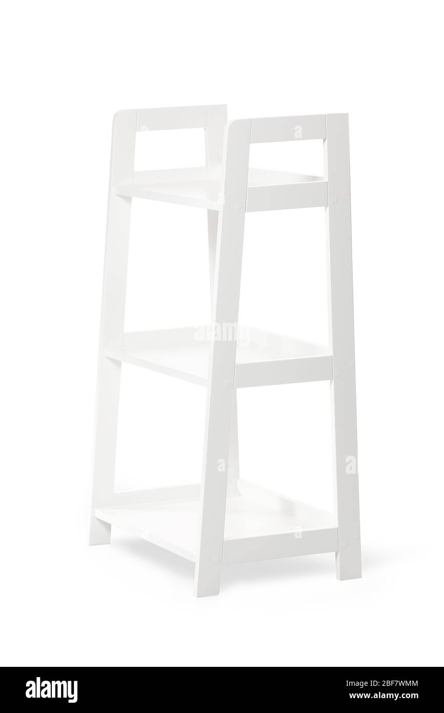 Empty shelving unit on white background Stock Photo