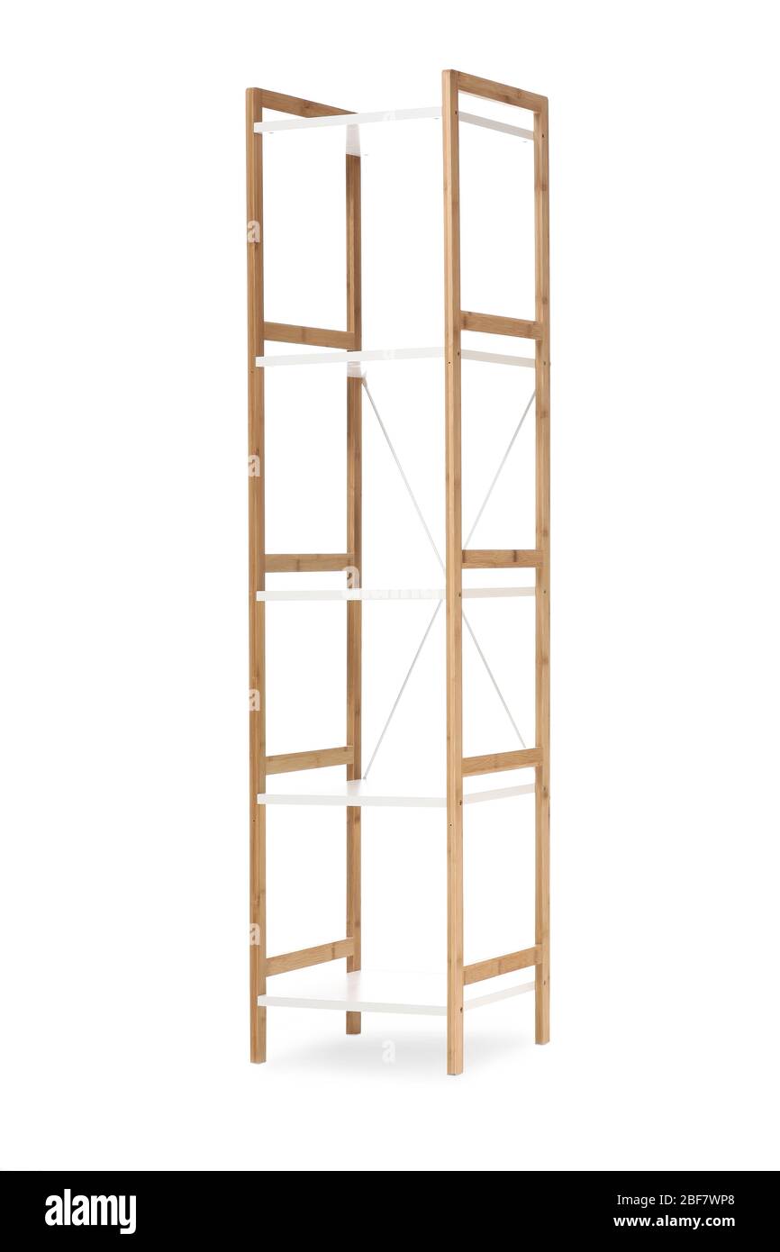 Empty shelving unit on white background Stock Photo