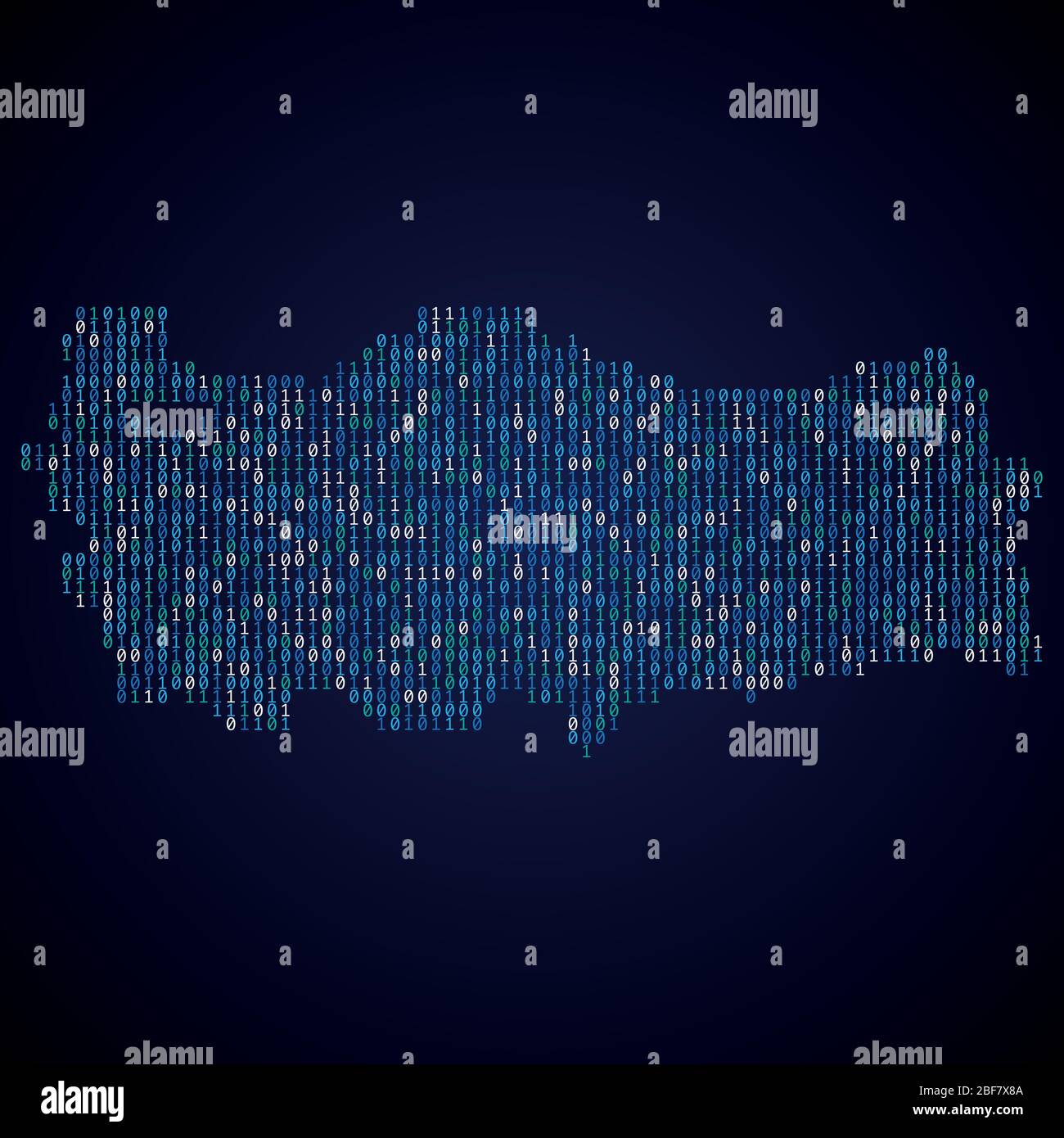 Turkey country map made from digital binary code Stock Vector