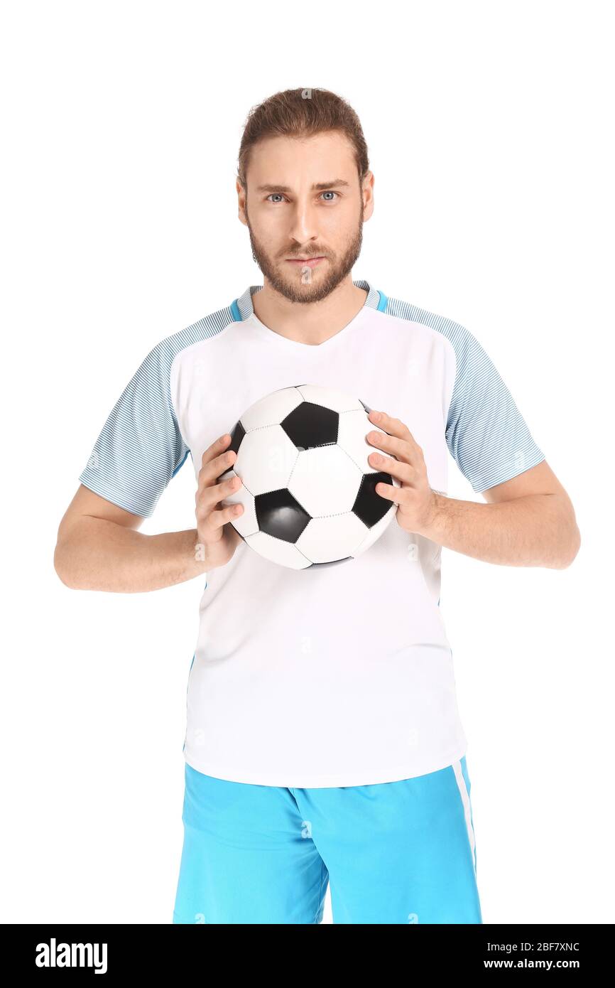 Male football player on white background Stock Photo - Alamy