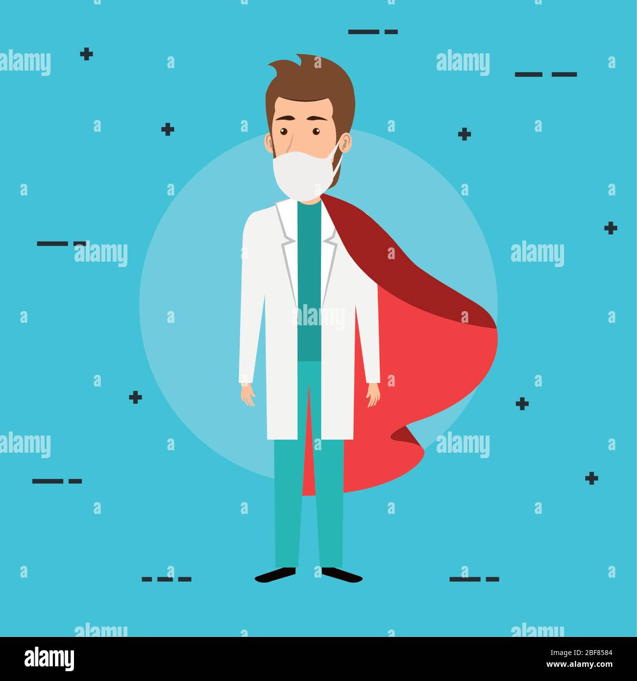 super doctor male with face mask and hero cloak Stock Vector Image ...