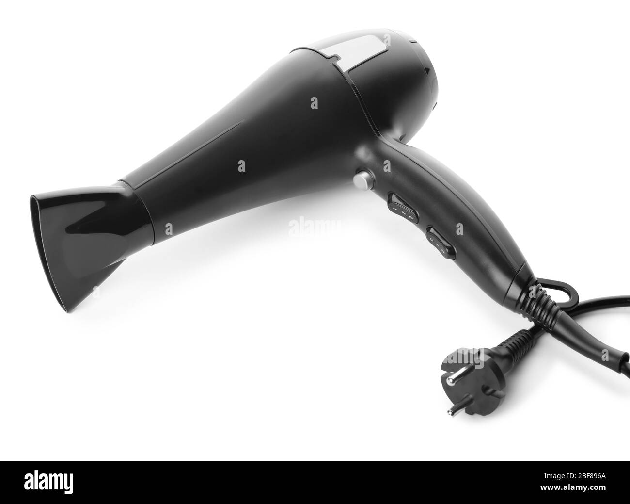 Modern hair dryer on white background Stock Photo Alamy