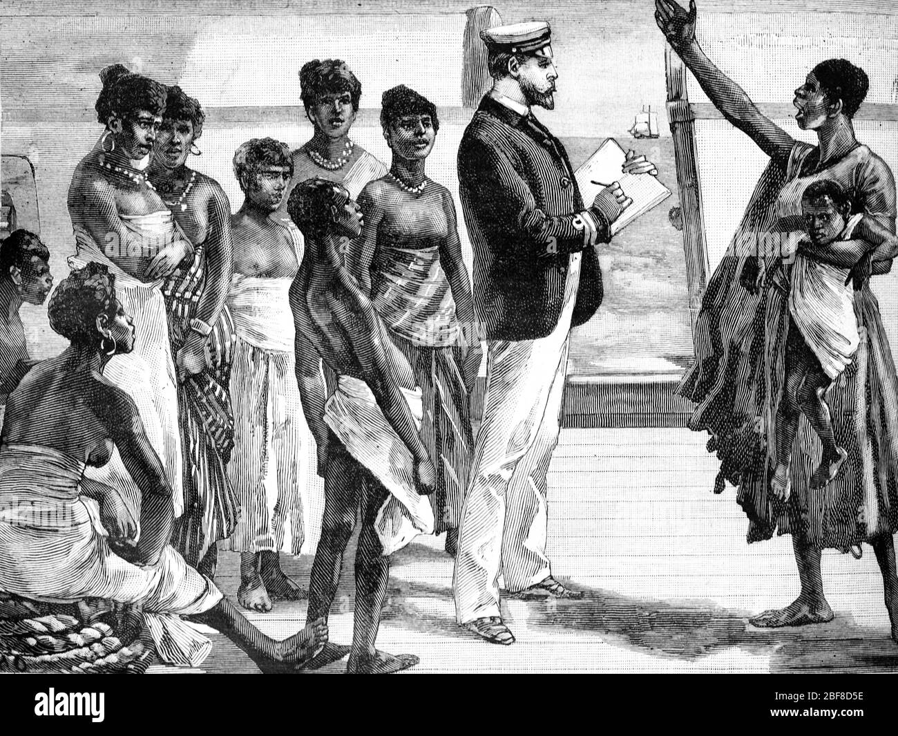 Zanzibar Slave Women Being Released from Slavery Tanzania. Vintage or Old Illustration or Engraving 1889 Stock Photo
