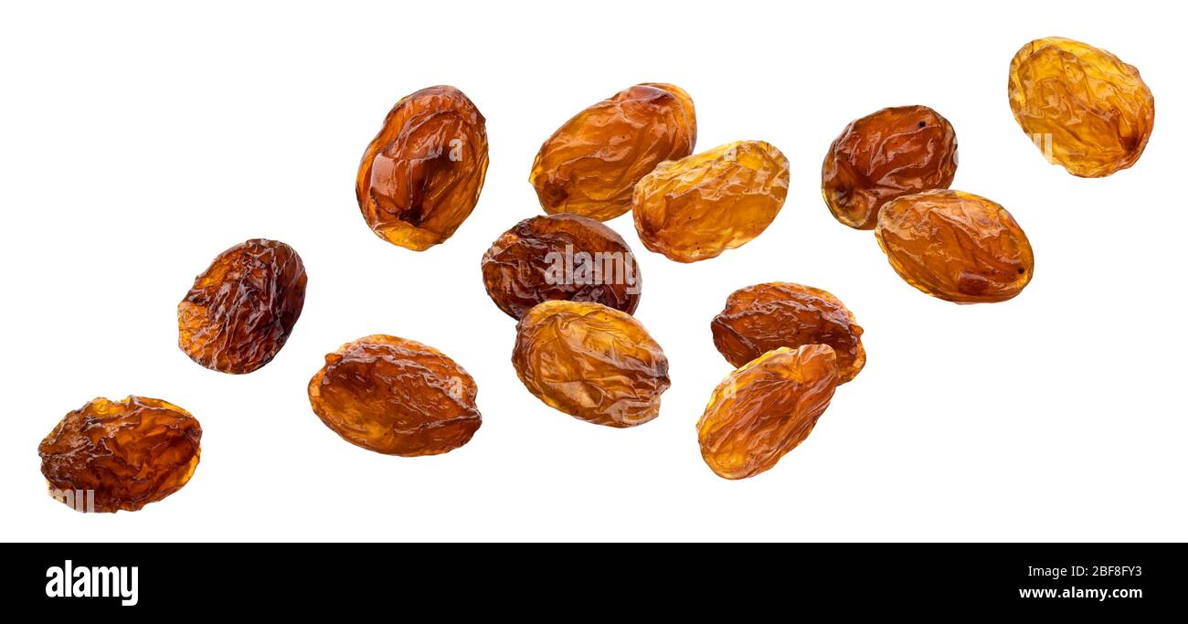 Raisins isolated on white background, close up Stock Photo